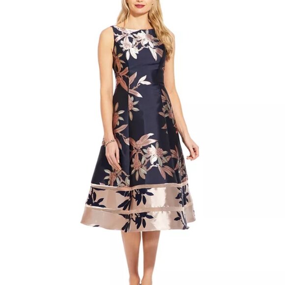 Adrianna Papell Dresses & Skirts - Adrianna Papell  Navy & Pink Textured Print A-Line Dress Size 10 Sleeveless